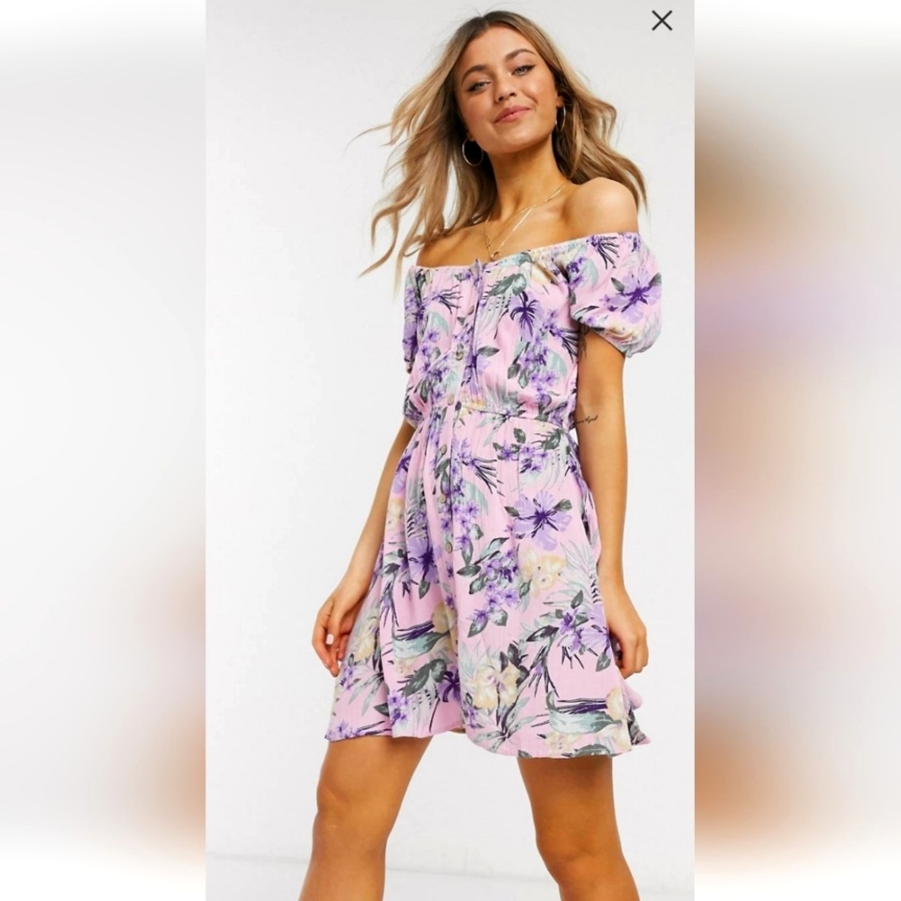 NWOT Brave Soul Liberty Smock Dress in Pink Tropical Print